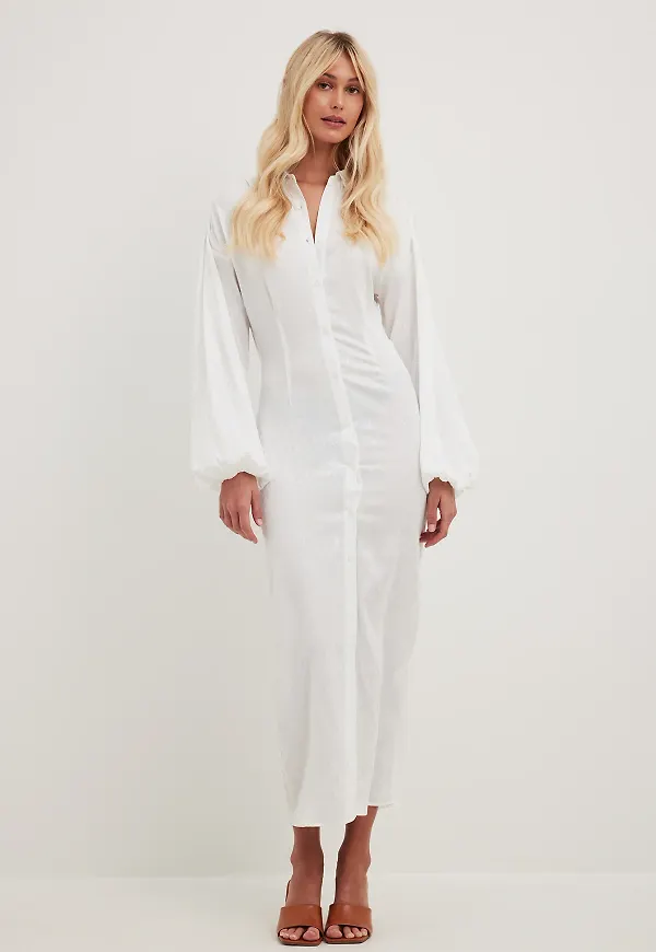 NA-KD Trend Jacquardstickad midiklänning - White