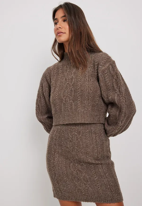 NA-KD Trend Kabelstickad minikjol - Brown