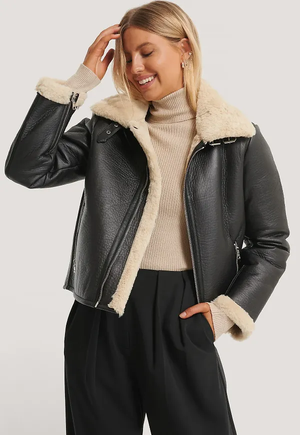 NA-KD Trend Kort Pilotjacka I Pu - Black