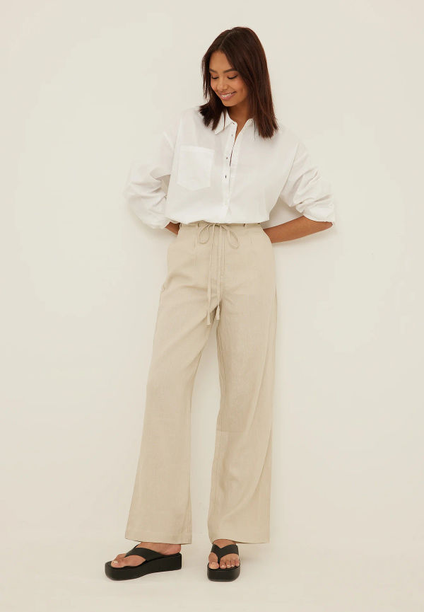 NA-KD Trend Linnebyxor med hög midja - Beige
