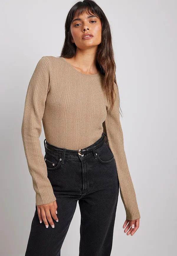 NA-KD Trend Lurex stickad topp - Beige
