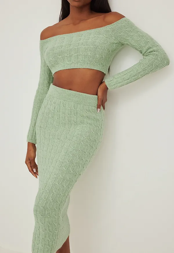 NA-KD Trend Midikjol med stickad detalj - Green