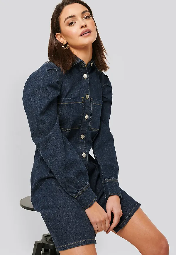 NA-KD Trend Miniklänning Med Ballongärmar - Blue