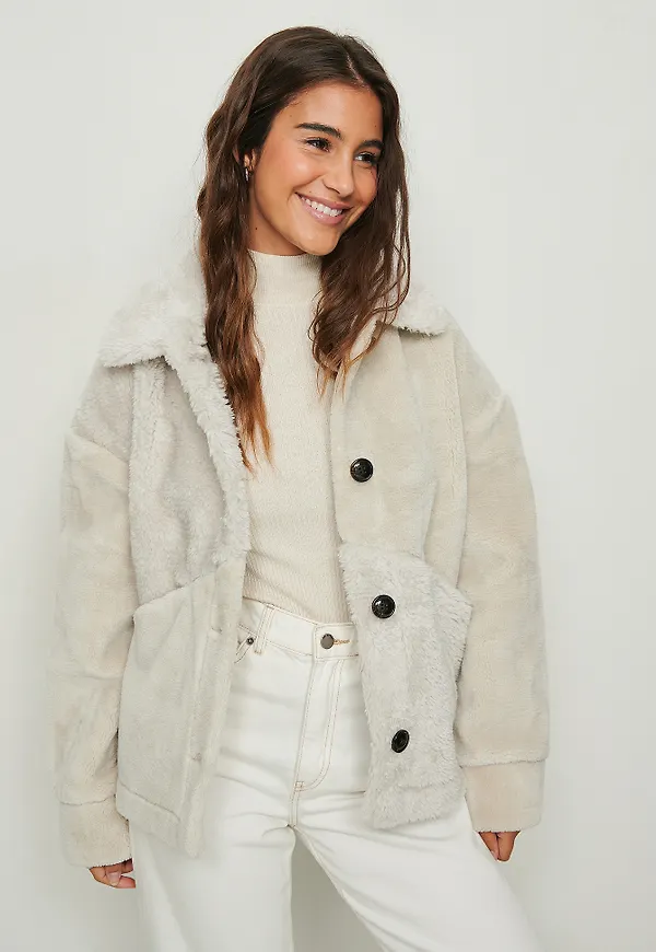 NA-KD Trend Mixed Teddyjacka - Beige