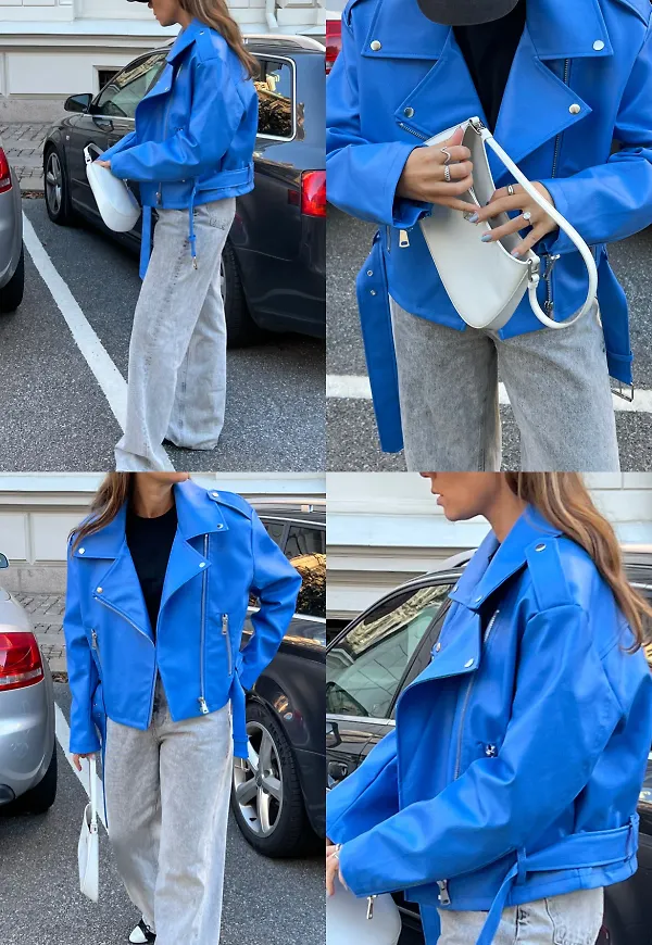 NA-KD Trend Oversized bikerjacka i PU - Blue