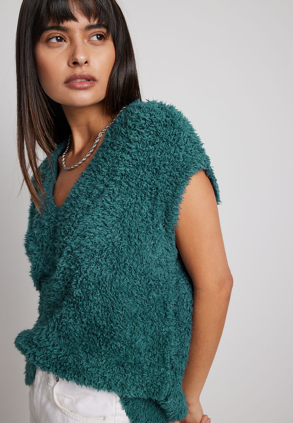 NA-KD Trend Oversized rak stickad väst - Green