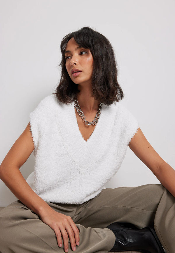 NA-KD Trend Oversized rak stickad väst - Offwhite