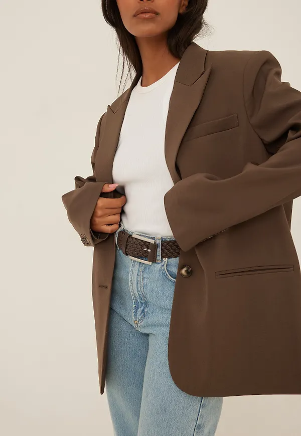 NA-KD Trend Oversized Sharp Lapel Blazer - Brown