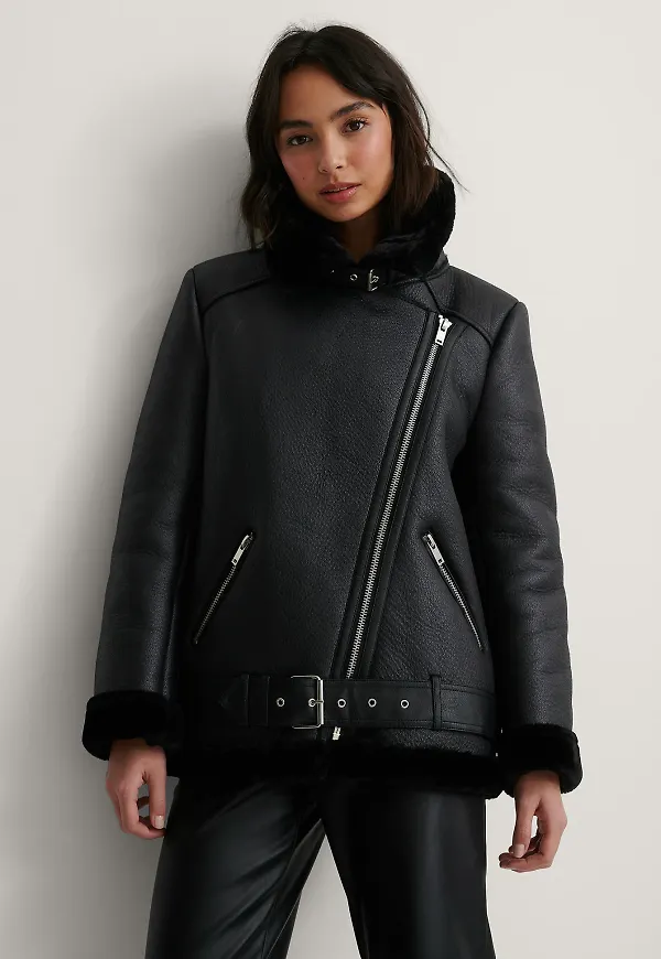 NA-KD Trend Pilotjacka i bondat material - Black