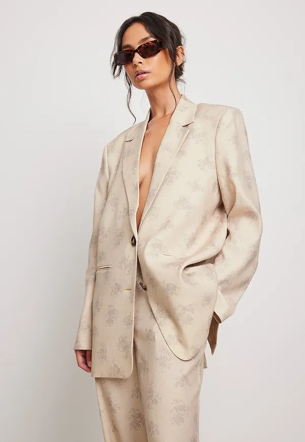 NA-KD Trend Printed Oversized Blazer - Flower
