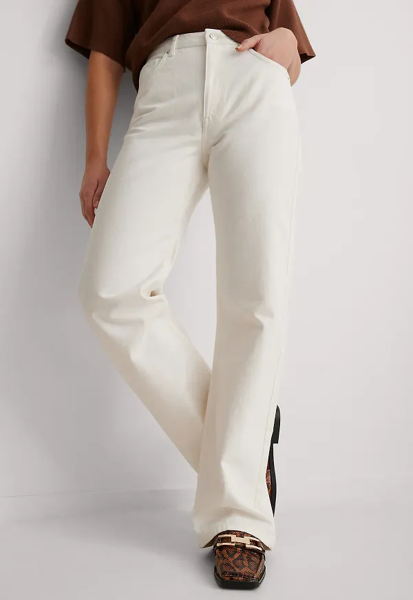 NA-KD Trend Relaxed fullängdsjeans - Offwhite