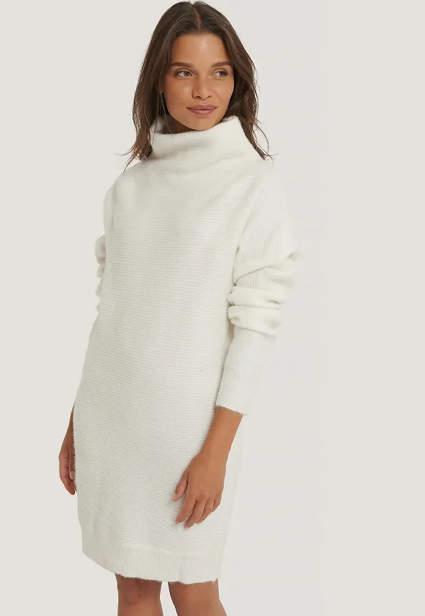 NA-KD Trend Ribbad Stickad Klänning - White