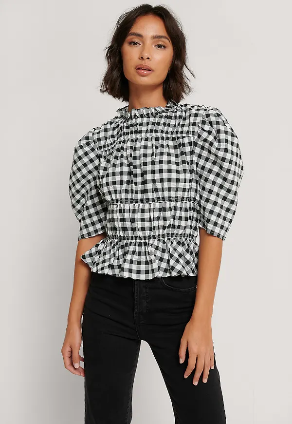 NA-KD Trend Rutig, Rynkad Blus - Checkered
