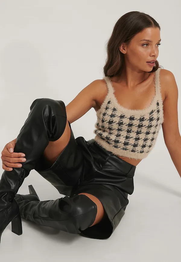 NA-KD Trend Rutig, Stickad Croptopp - Checkered