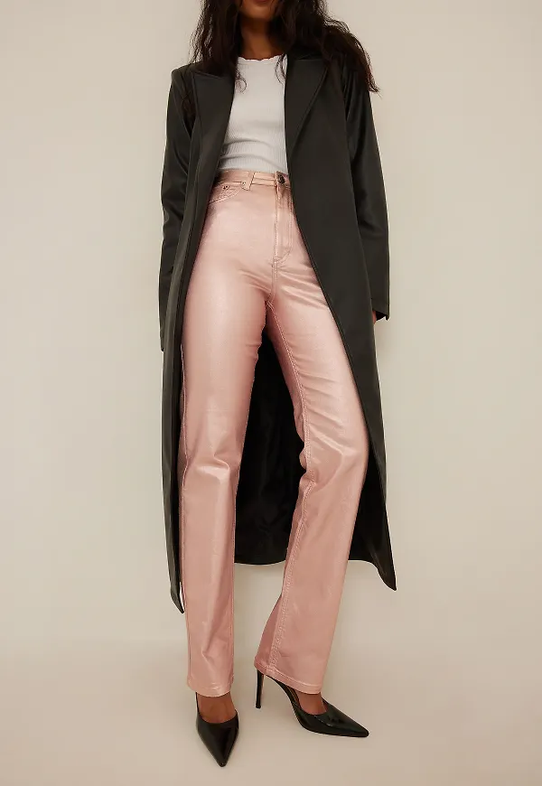 NA-KD Trend Shiny Straight Denim - Pink