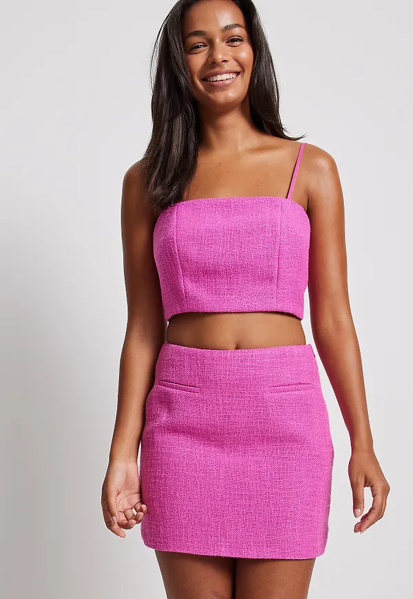 NA-KD Trend Strukturerad singlet med tunna band - Pink