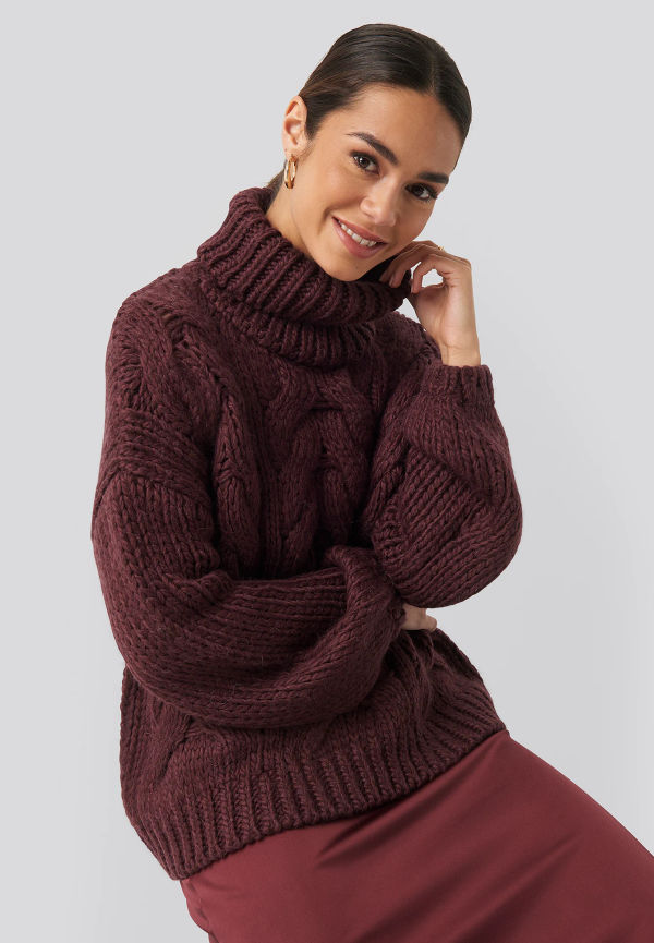 NA-KD Trend Tjock Kabelstickad Tröja Med Hög Krage - Red