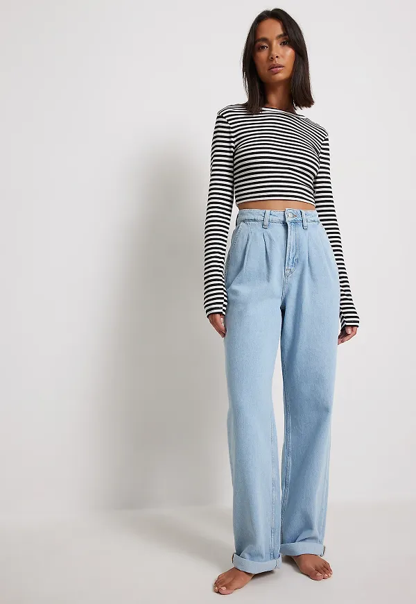 NA-KD Trend Uppvikt plisserad denim - Blue