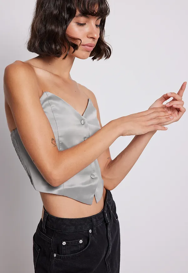 NA-KD Trend Västtopp i satin - Grey