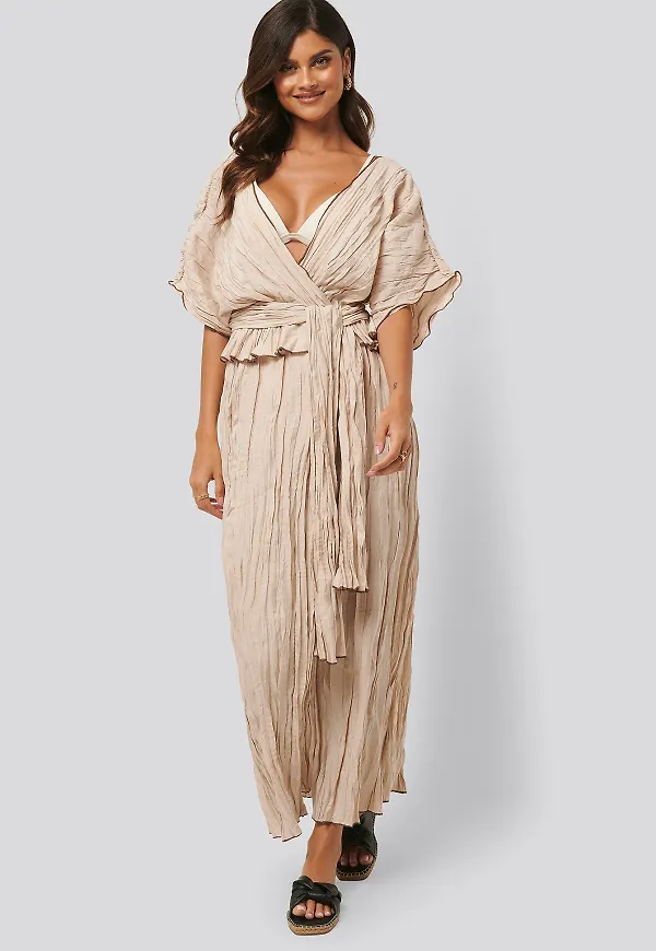 NA-KD Trend Wrinkle Effect Maxi Kaftan - Beige