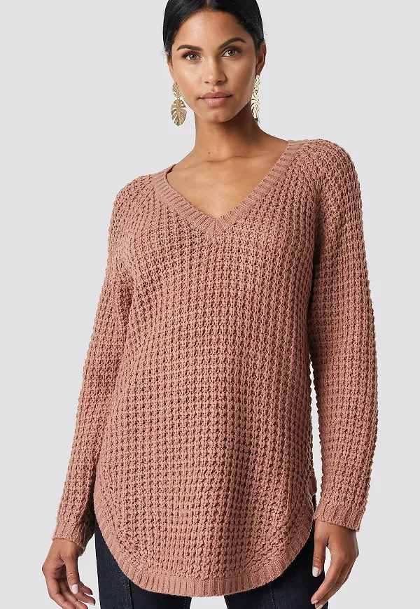 NA-KD V-neck Pineapple Knitted Sweater - Pink