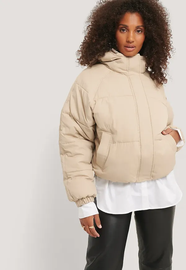 NA-KD Vadderad Jacka Med Dragsko - Beige