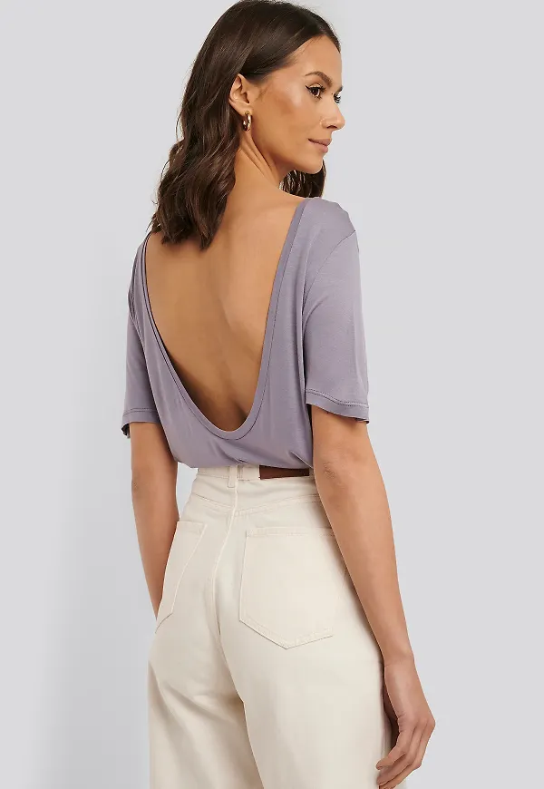 NA-KD Viscose Deep Back Tee - Purple