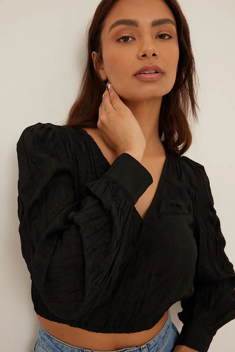 NA-KD Wrap Front Structured Blouse - Black