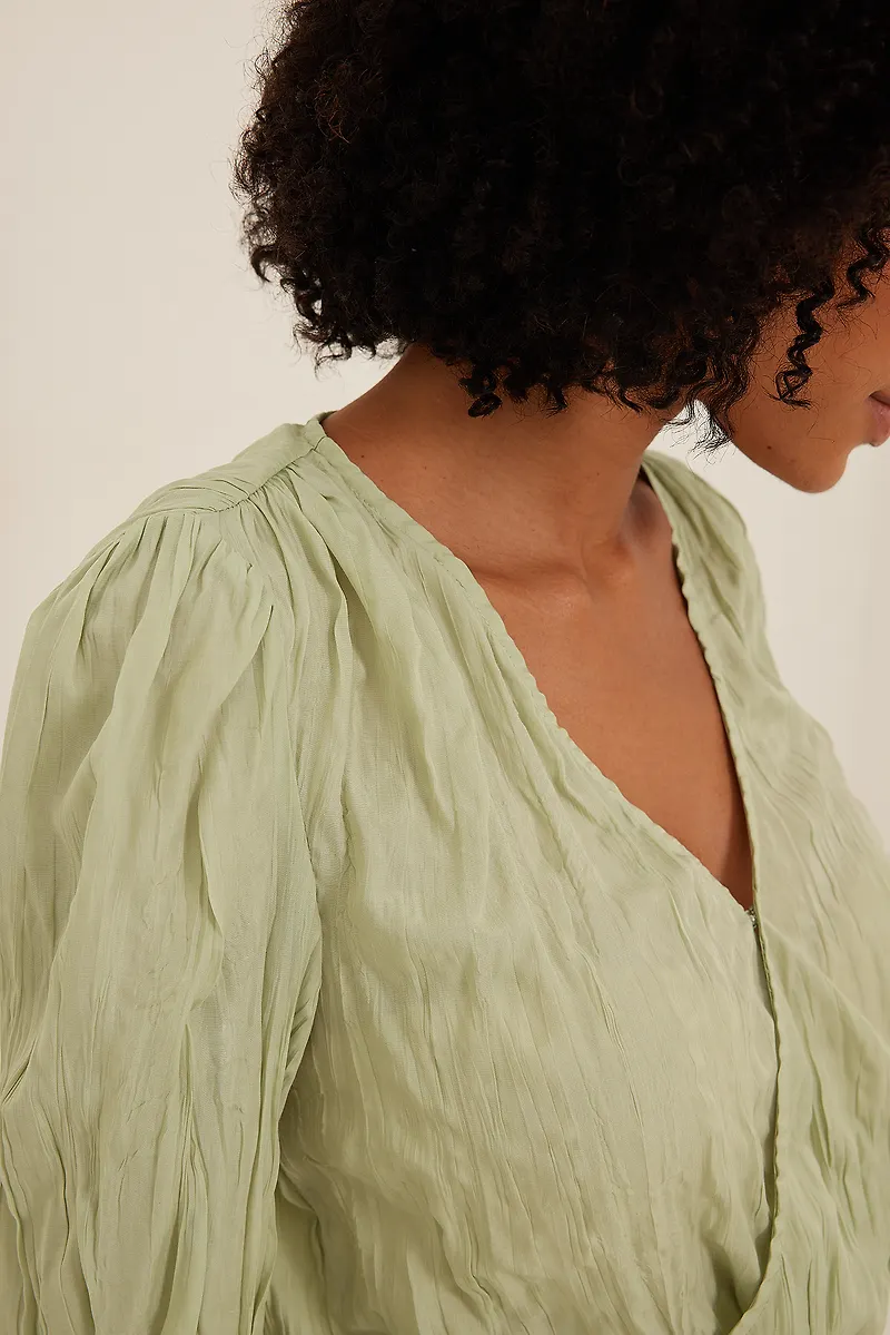 NA-KD Wrap Front Structured Blouse - Green