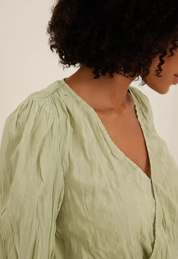 NA-KD Wrap Front Structured Blouse - Green