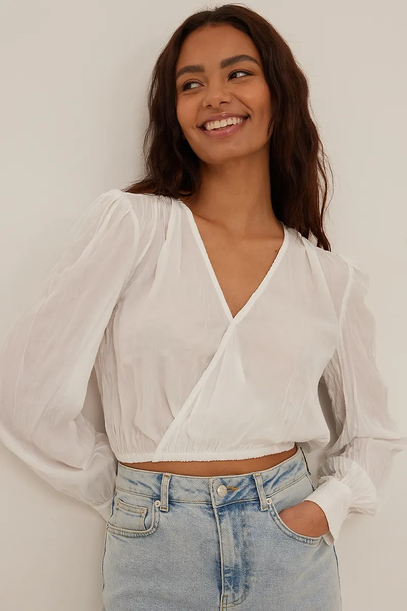 NA-KD Wrap Front Structured Blouse - White