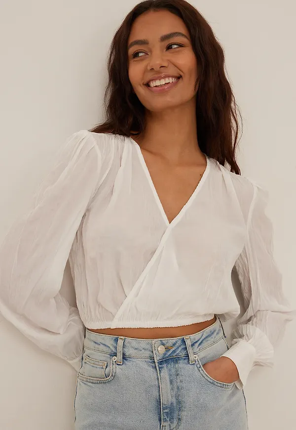 NA-KD Wrap Front Structured Blouse - White