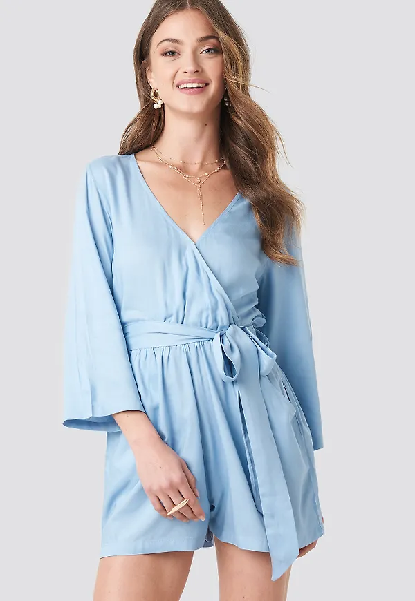 NA-KD Wrap Playsuit - Blue