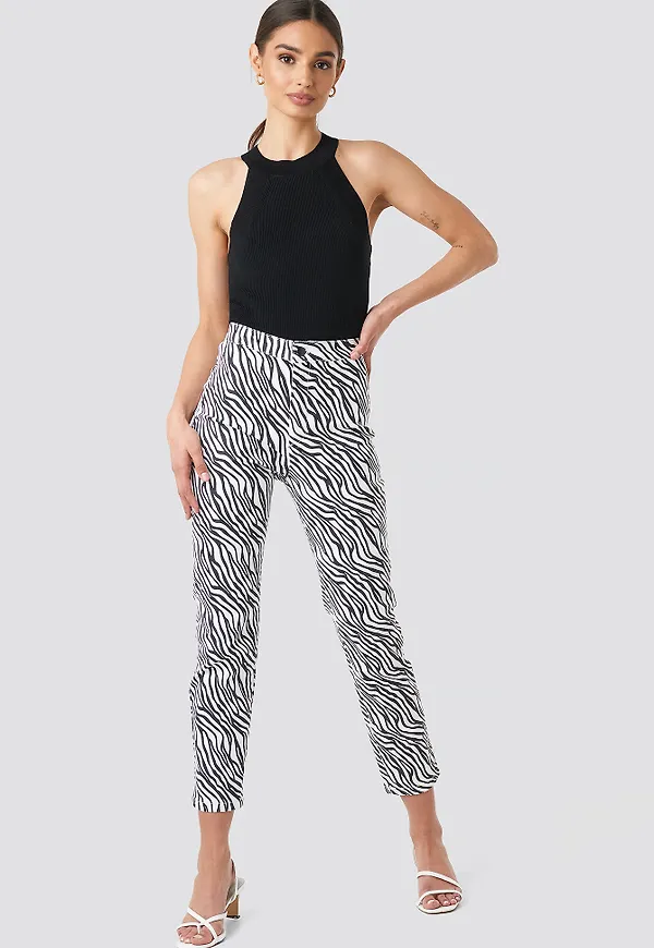 NA-KD Zebra Denim Pants - Multicolor