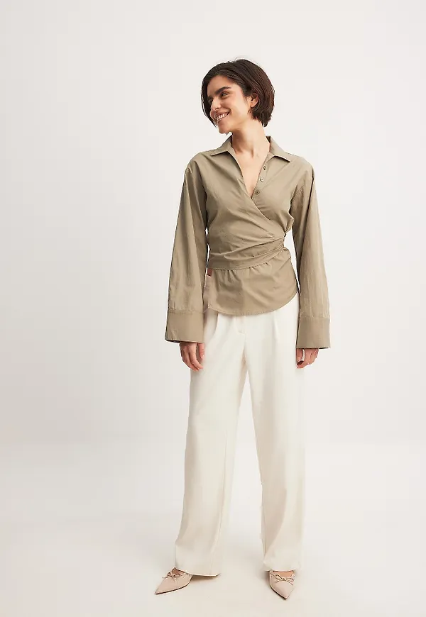 NA-KD Asymmetric Blouse - Brown