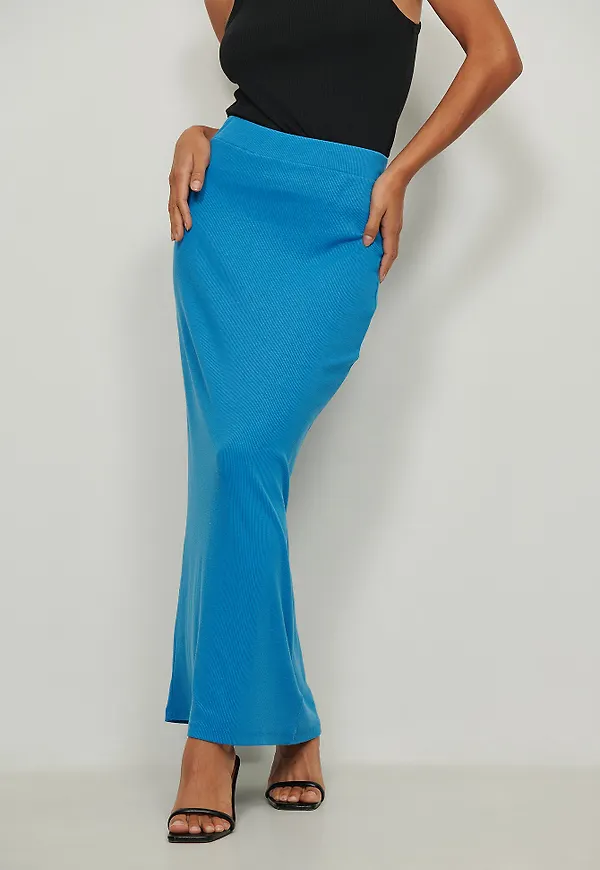 NA-KD Basic Recycled Ribbstickad maxikjol - Blue