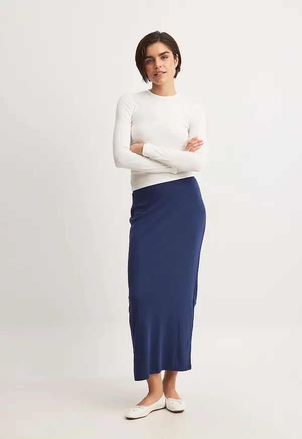 NA-KD Basic Recycled Ribbstickad maxikjol - Blue