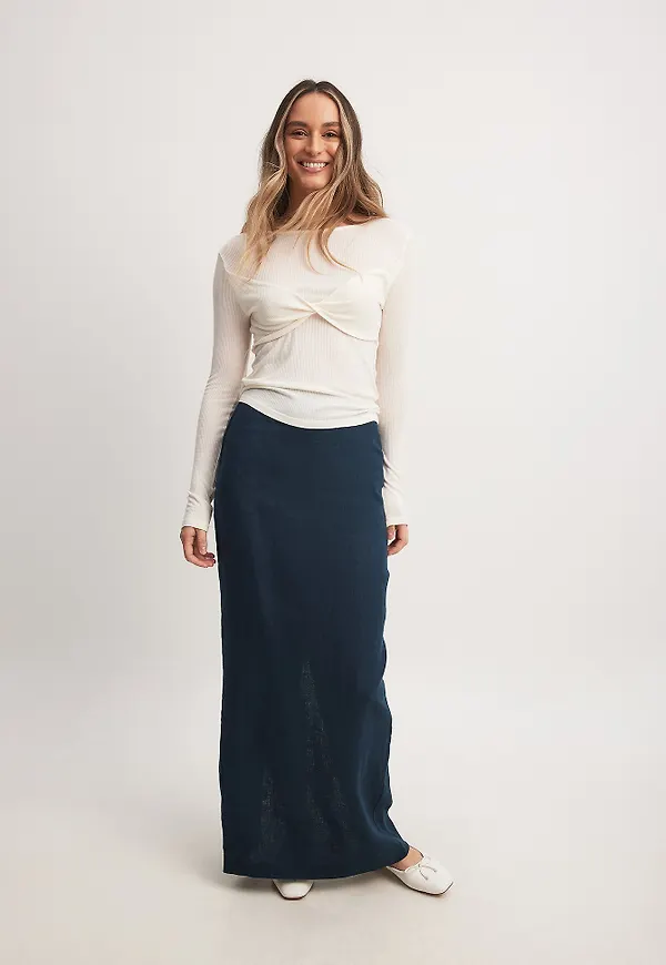 NA-KD Classic Maxikjol i linne - Blue