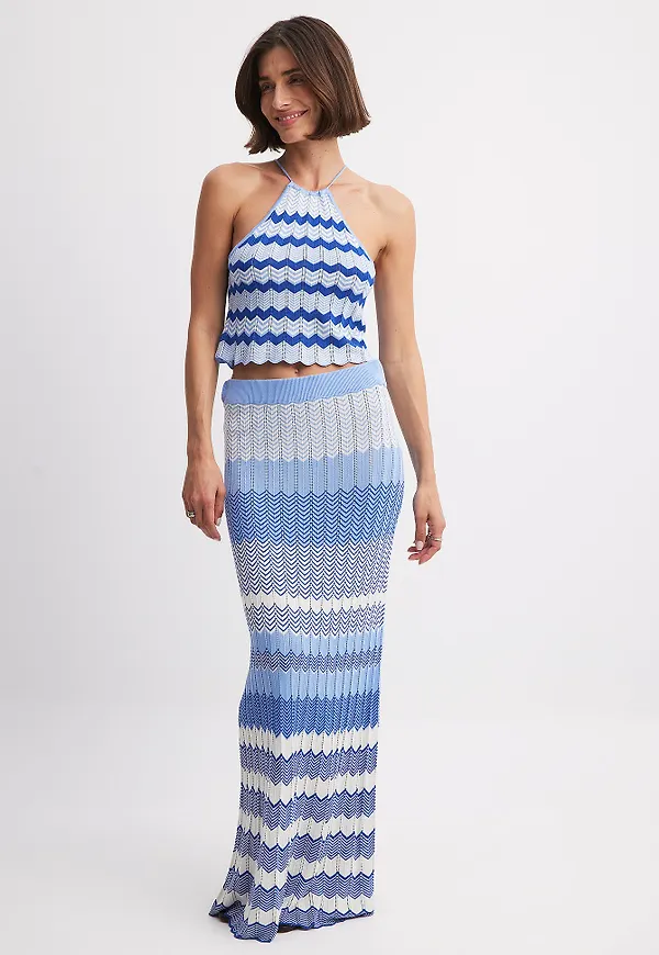NA-KD Finstickad maxikjol - Blue
