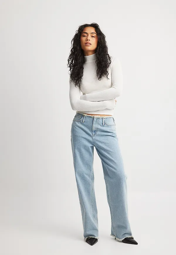 NA-KD Jeans med ofållad kant - Blue