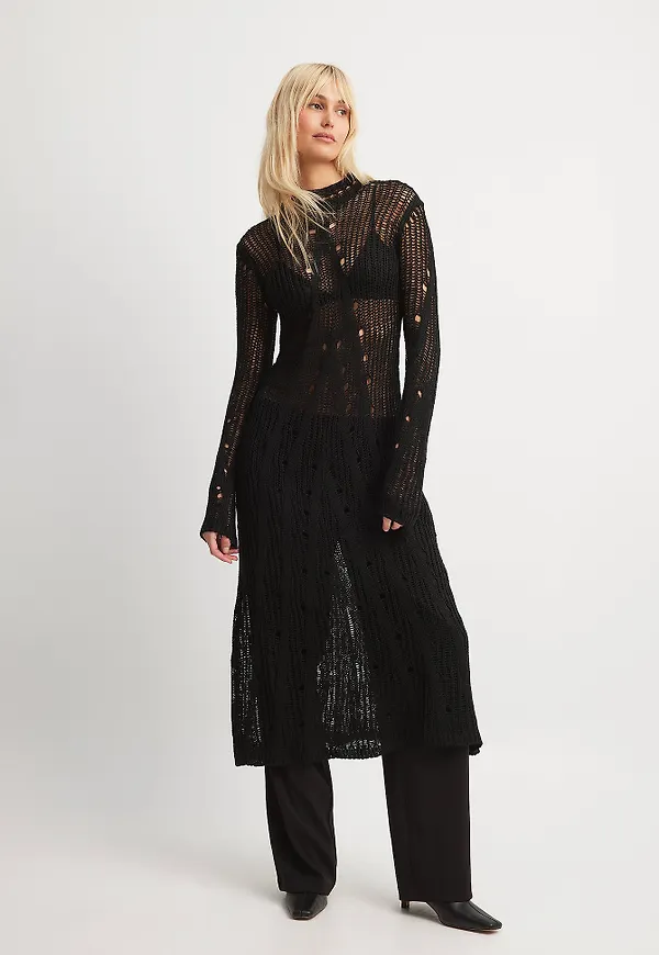NA-KD Knitted Midi Dress - Black