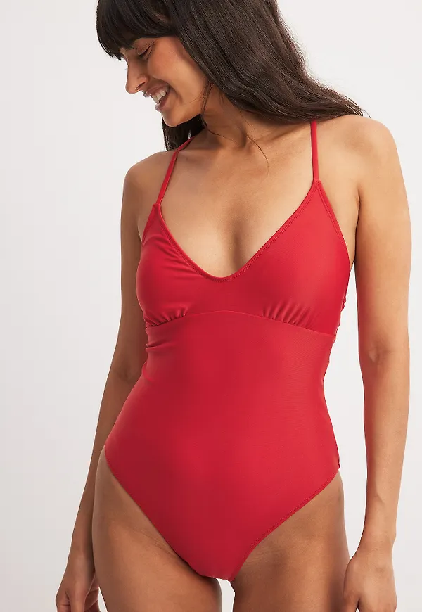 NA-KD Lacing Back Swimsuit - Red