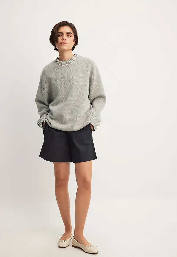 NA-KD Långa shorts i bomull med elastisk midja - Black