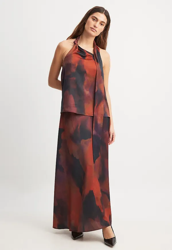 NA-KD Maxikjol i satin - Orange