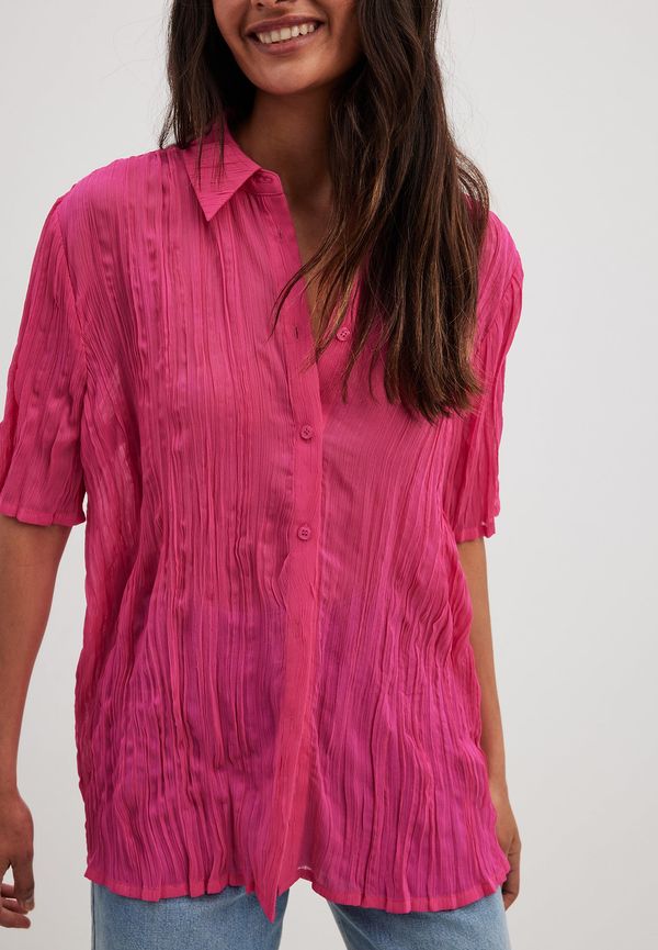 NA-KD Oversized kortärmad strukturerad skjorta - Pink