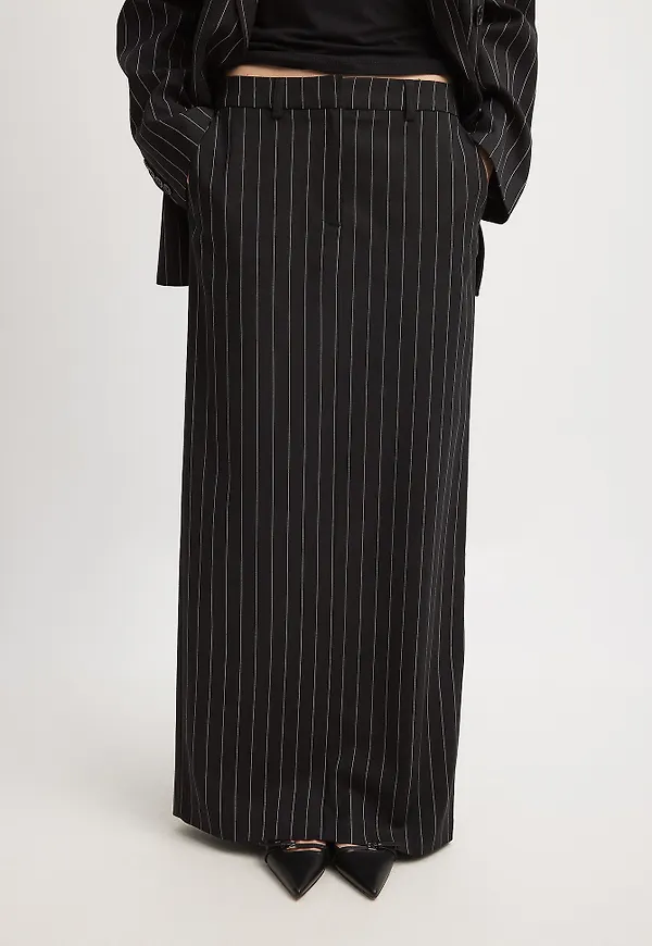 NA-KD Randig skräddarsydd maxikjol - Black,Stripe
