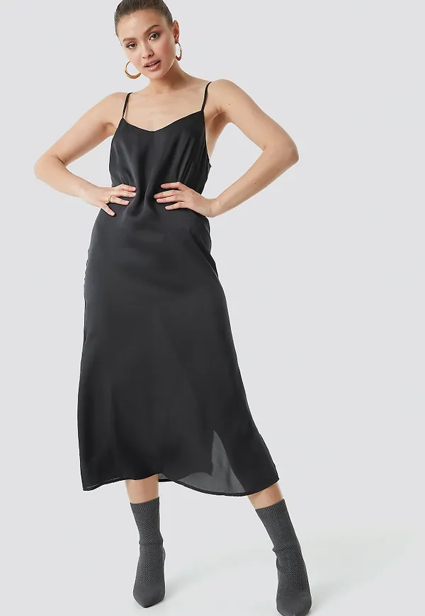 NA-KD Satin Slip Dress - Black