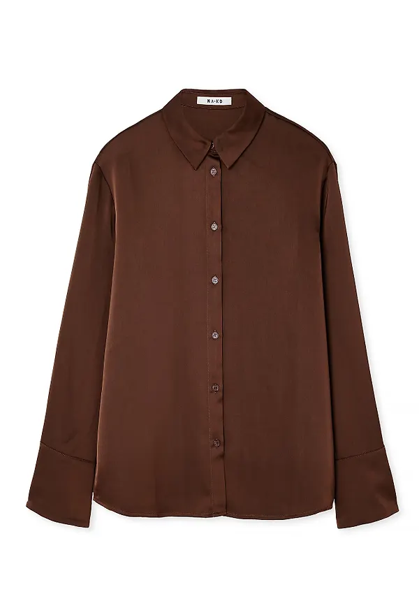 NA-KD Satinskjorta - Brown