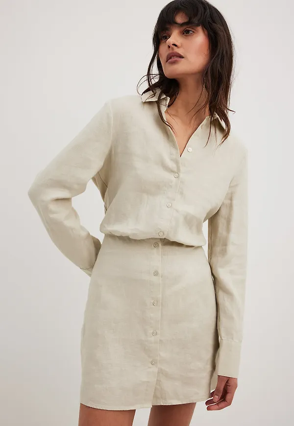 NA-KD Skjortklänning i linne - Beige