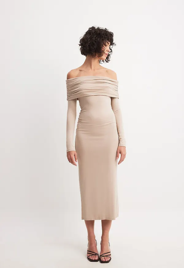 NA-KD Soft Line Midi Dress - Beige